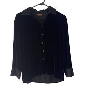 Tianello Size XS Velvet Black Whimsygoth Grunge Collared Button Up Blouse